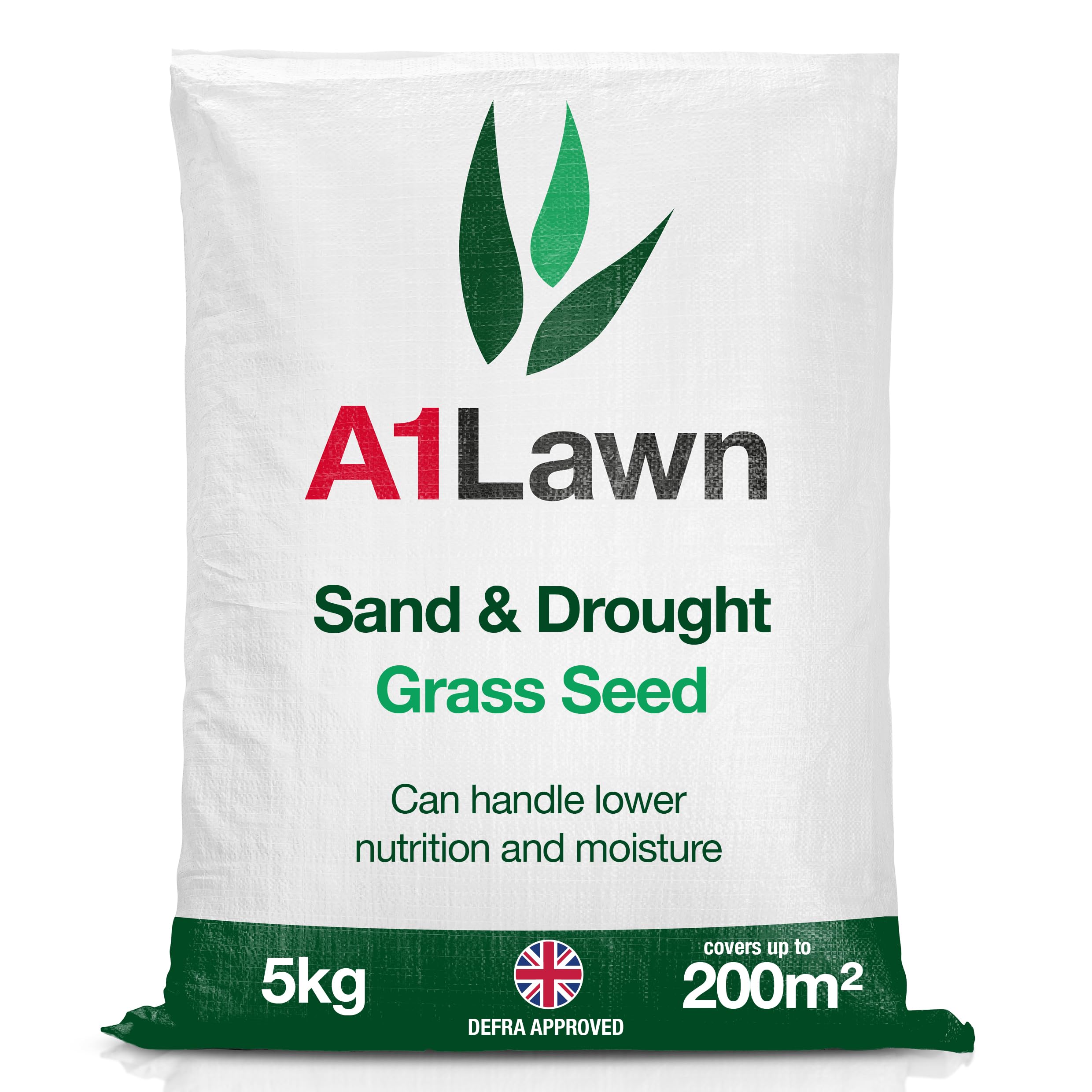 A1 Lawn, Sand and Drought Grass Seed Mix - Ideal for Dry, Sandy Soil, Fine Blade, DEFRA Certified, 5kg
