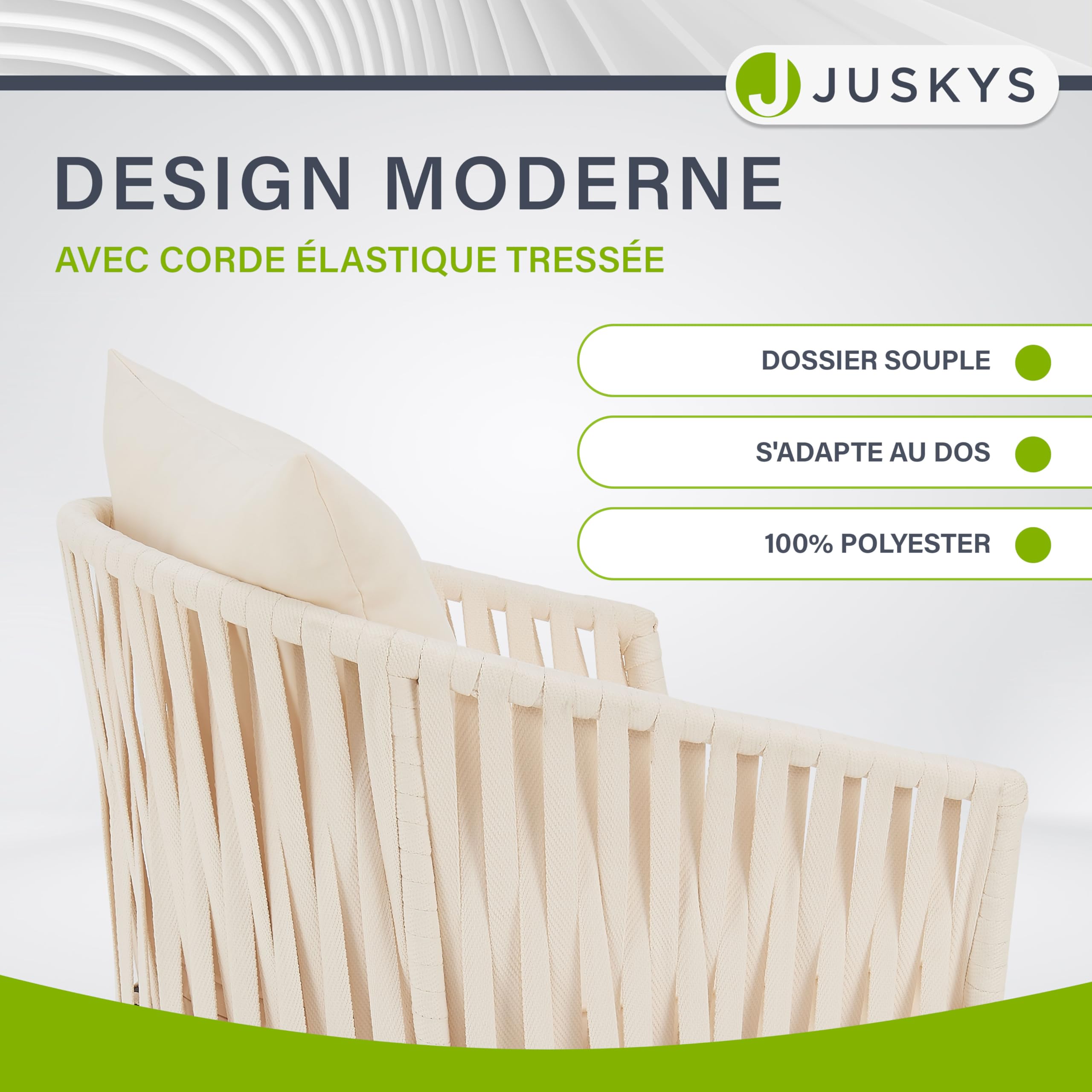 Juskys Chaises de Jardin Rope Lot de 2 - Résistantes aux intempéries - Jusqu’à 160 kg - avec Coussins de Dossier & d’Assise en Polyester - Beige