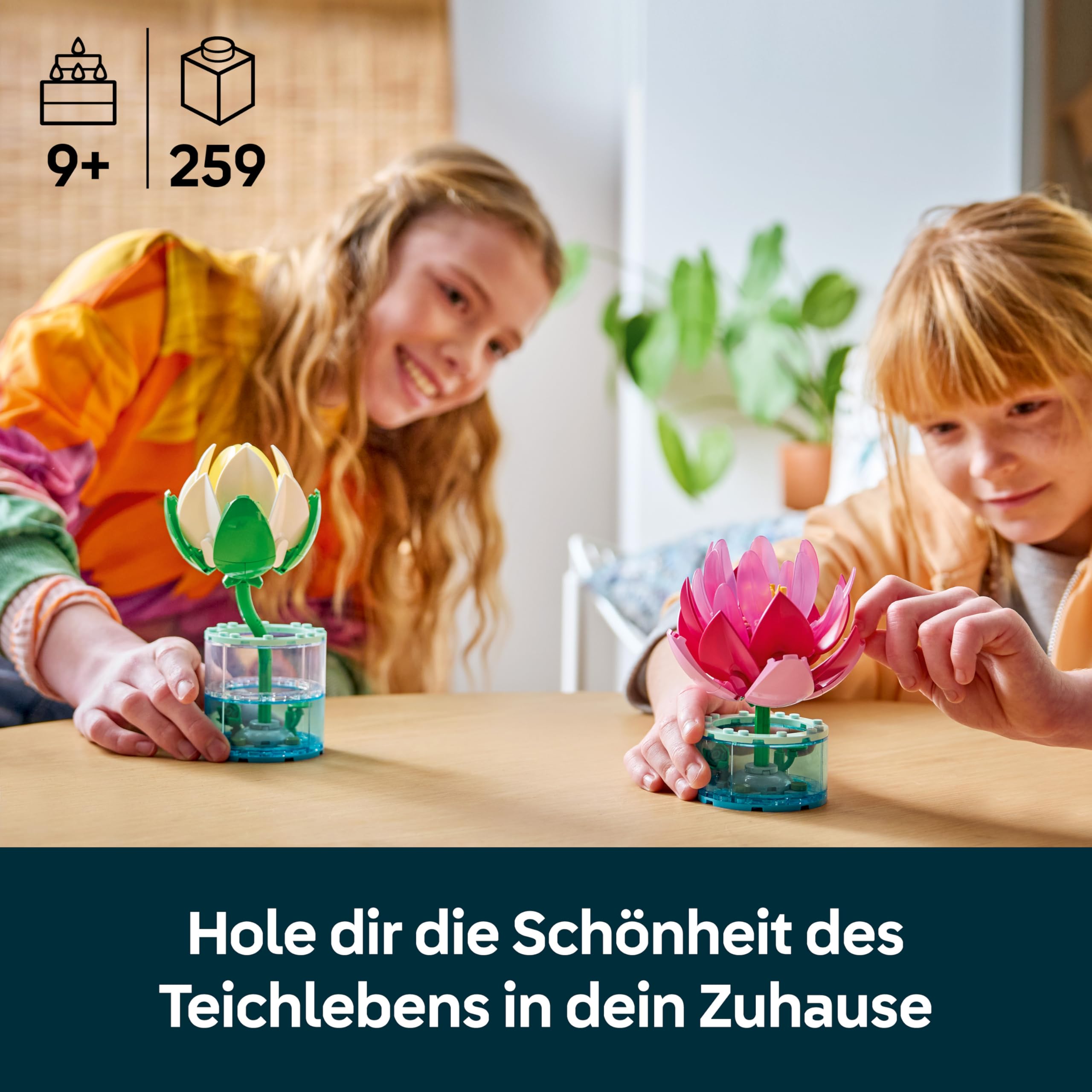 LEGO Botanicals Seerosen - Kunstblumen Set mit 2 künstlichen Topfpflanzen in transparenten Vasen - DIY Kinderzimmer Deko - Geschenk für Mädchen ab 9 Jahren & Erwachsene Blumenliebhaber - 11511