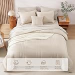 Monbix Queen Comforter Set - 7 Pieces Apricot Beige Bed in a Bag Queen Bedding Sets with Comforters, All Seasons Comforter Bed Set with Sheets, Pillowcases & Shams