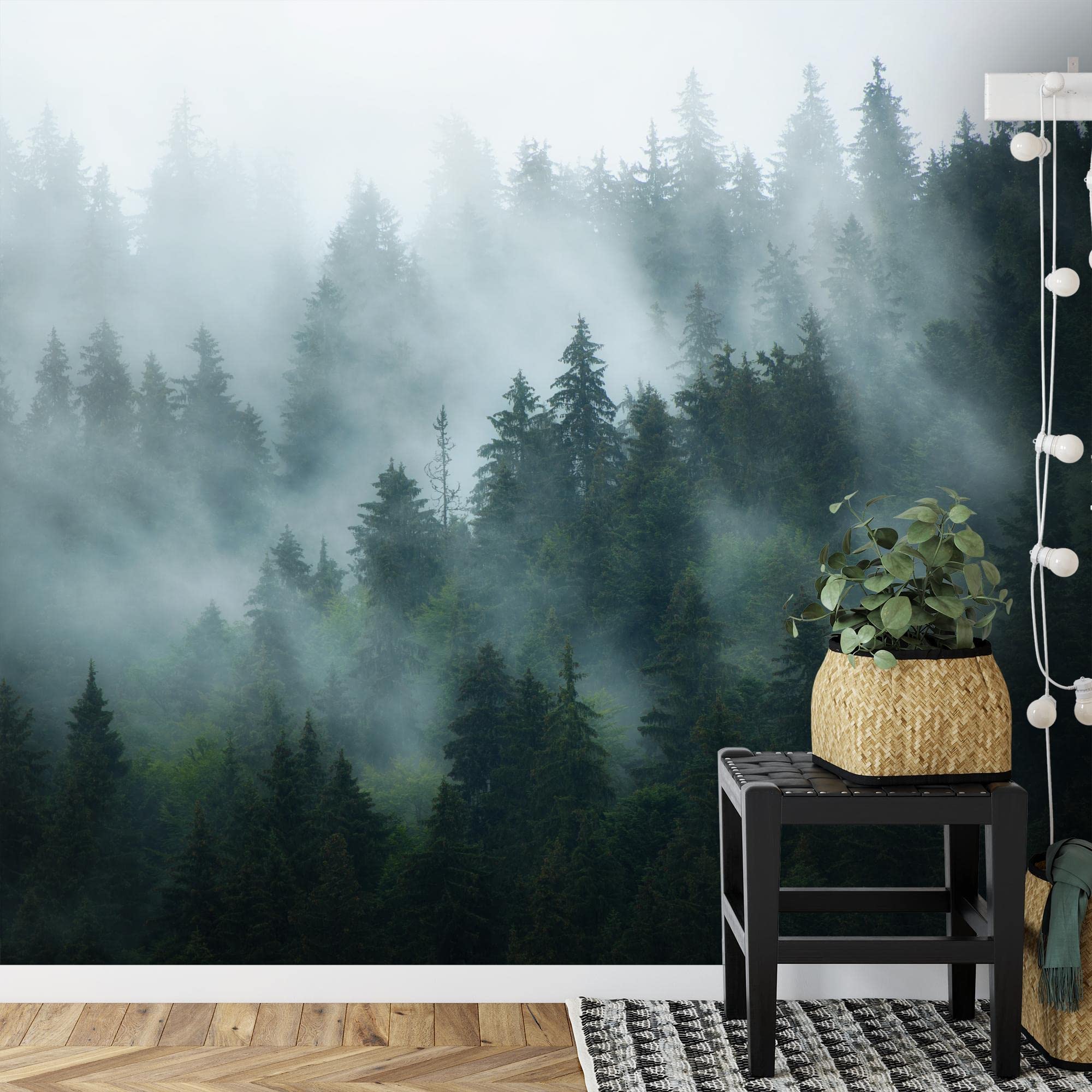 Runa Art Fototapete Wald Nebel 352 x 250 cm Vlies Tapeten XXL Moderne Wandtapete Wohnzimmer Schlafzimmer Grün 9552011a