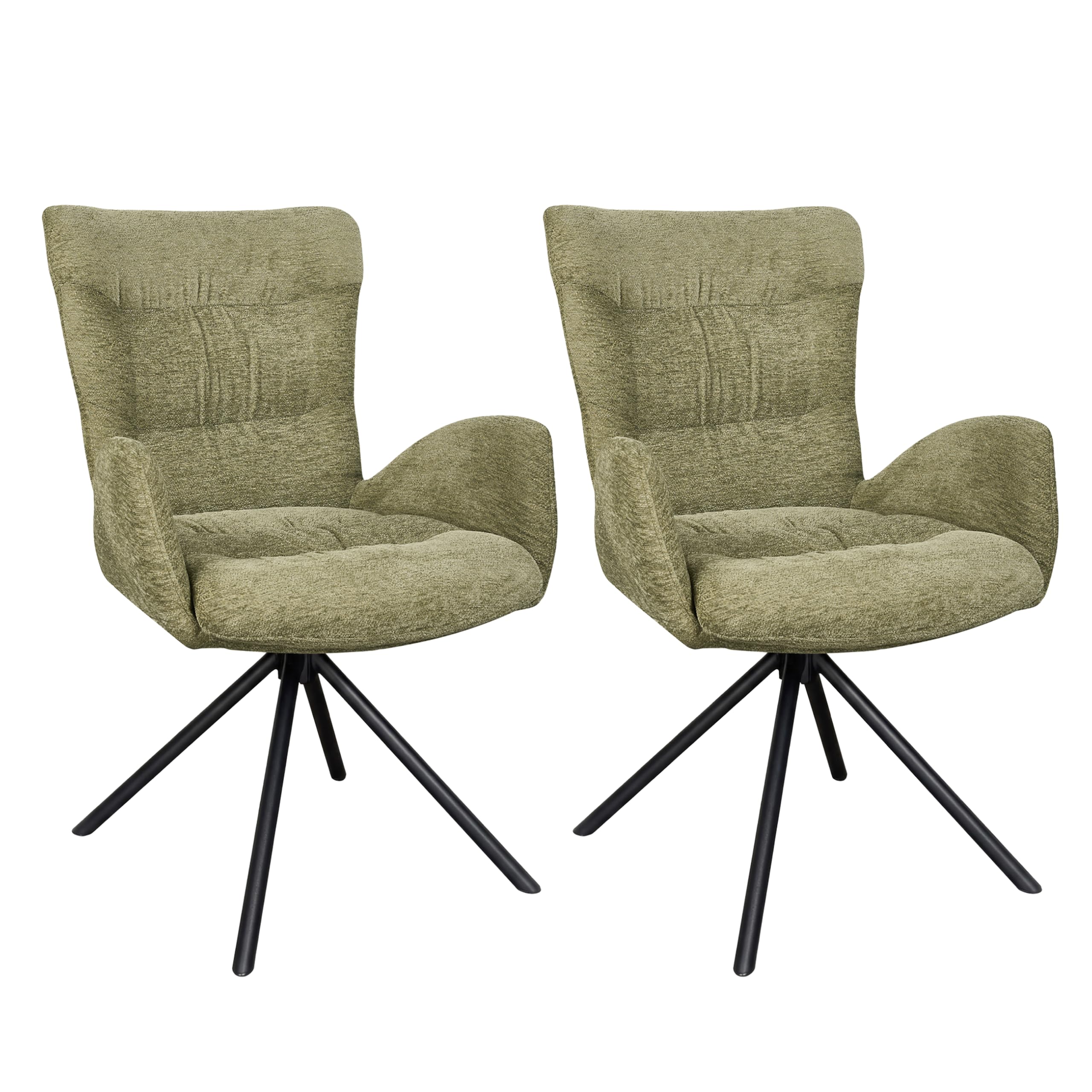 Modern Swivel Armchairs Set of 2 Green Chenille Tub Chairs with Comfy Seat