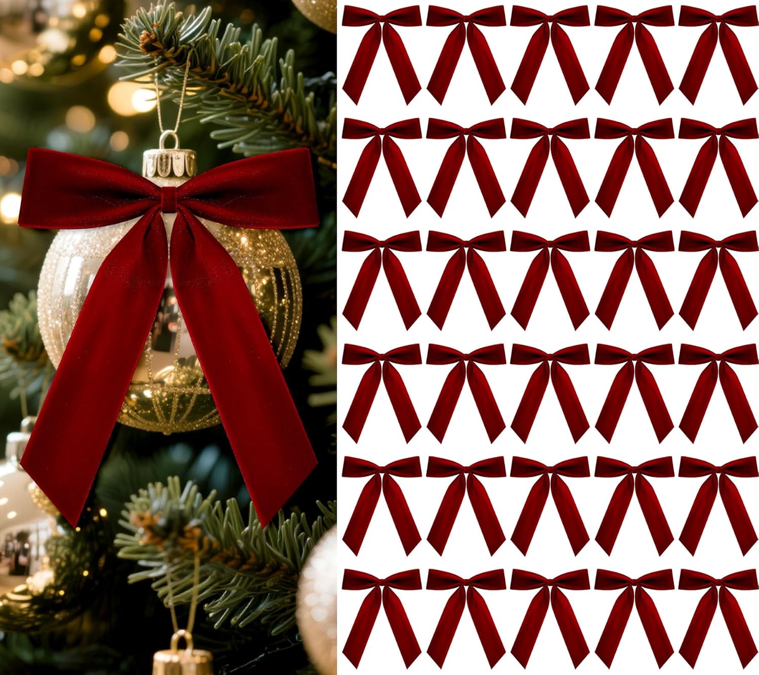 30 Pcs Burgundy Velvet Ribbon Bows 7 x 10 Inch Premade Christmas Velvet Bows with Twist Tie for Gift Wrapping Indoor Outdoor Christmas Tree Wreaths Door Windows Party Decoration