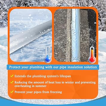 UCINNOVATE 8 Pack 1 inch Pipe Insulation Foam Tube, 15.7'' Foil Pipe Insulation, 3/8'' TK Foam Tubing Freeze Protection