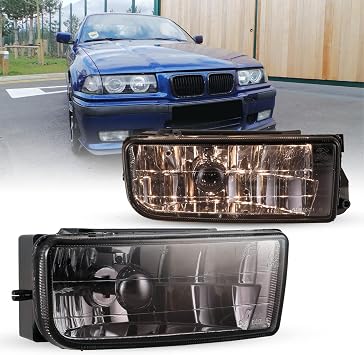 Fog Lights Fit for BMW E36 M3 3 Series 1992-1999, Smoke Glass Lens | Fog Lamps Replacement Assembly with H1 12V 55W Bulbs-1 Pair, Driver Side and Passenger Side