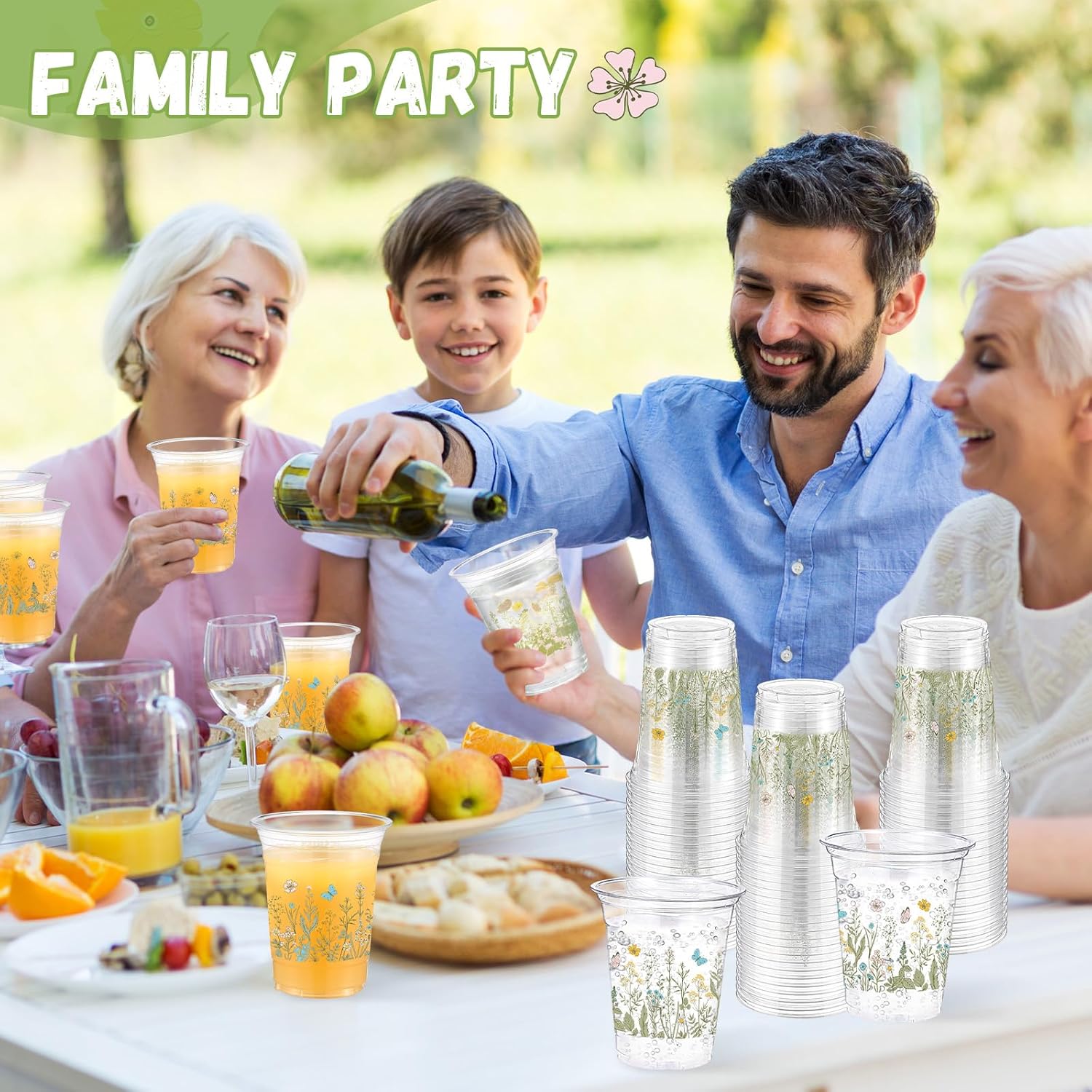 Hushee 60 Pcs Floral Cups with Spring Summer Fall Flower 16 oz Wildflowers Plastic Disposable Drinking Cups for Summer Spring Autumn Birthday Baby Shower Party Supplies(Wildflower) - Image 4