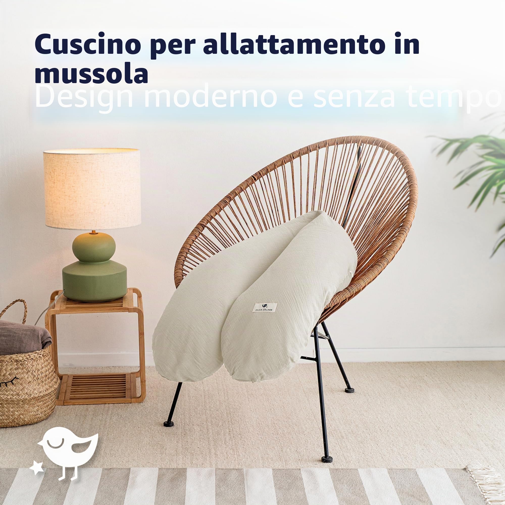 Julius Zöllner Cuscino per allattamento in mussola, cuscino per gravidanza, cuscino per chi dorme sul fianco e cuscino di posizione, 100% cotone, Oeko-Tex Standard 100, sabbia