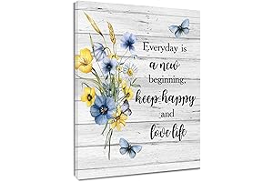 LB Floral Wall Art for Bathroom, Yellow and Blue Decor