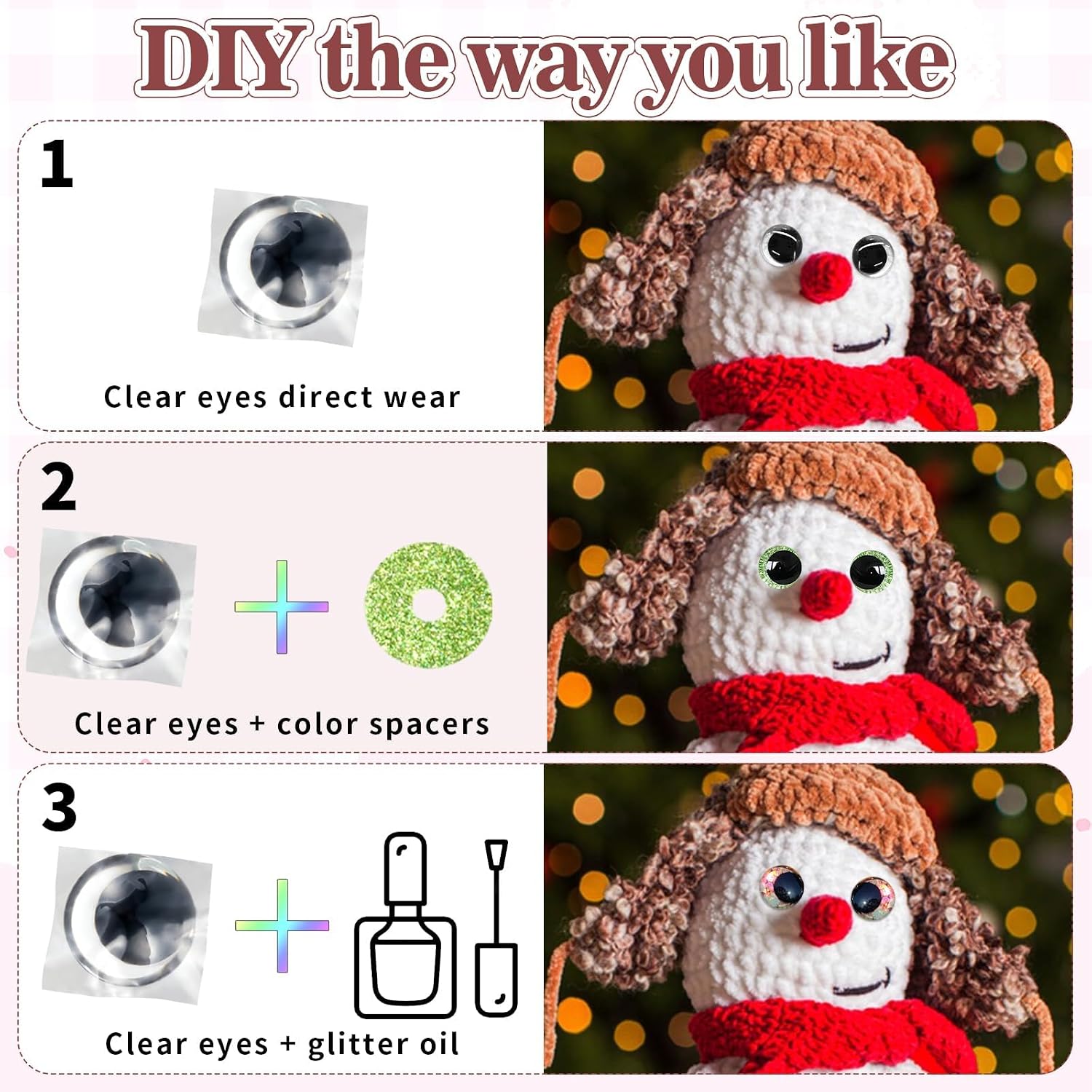 MUCUNNIA 52PCS 30mm Green Safety Eyes for Crocheting with Washers Glitter Safety Eyes for Amigurumi 3D Moon Crochet Eyes Doll Eyes for Animals Teddy Bear Crochet Toy