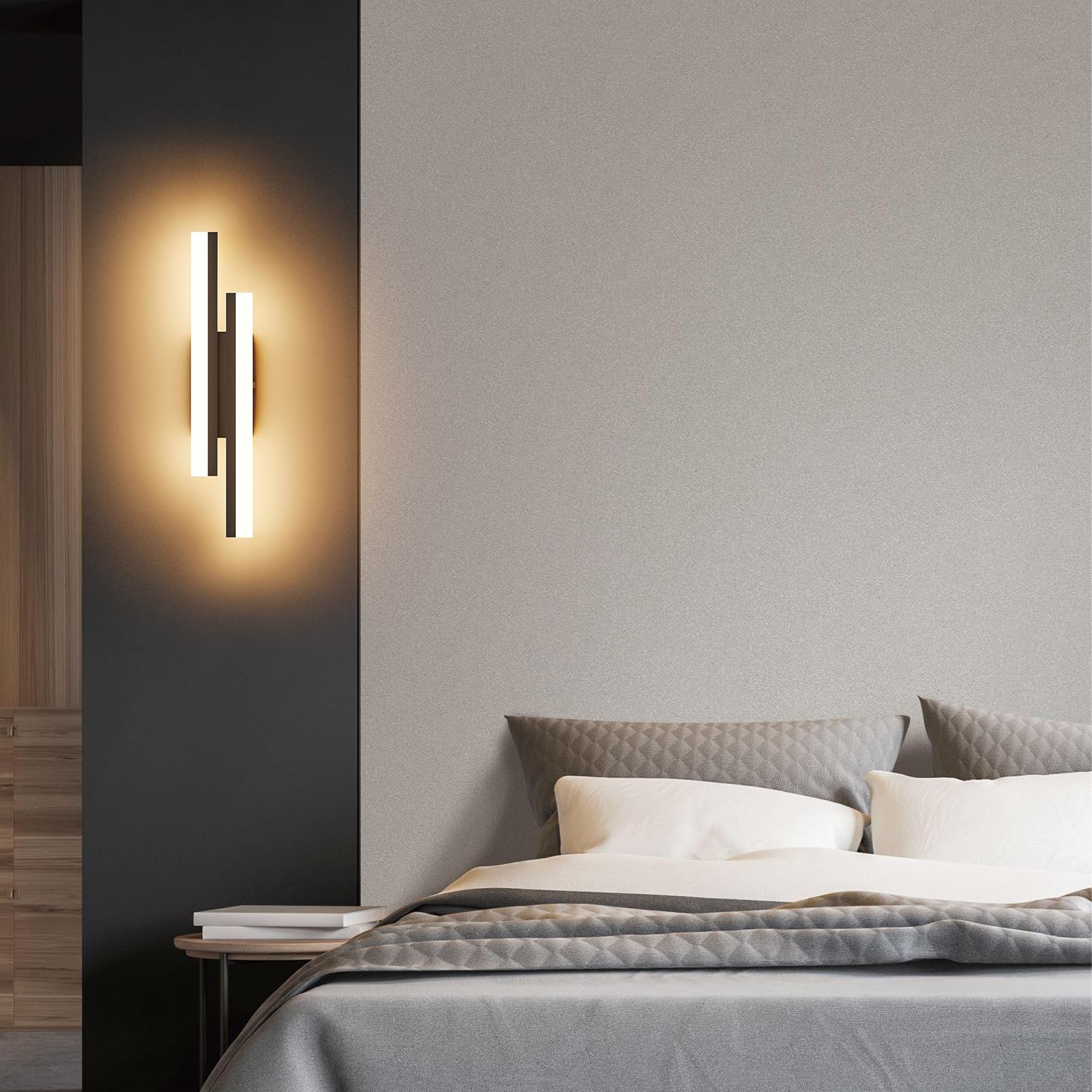 Klighten Wandlamp, led, binnen, 56 cm, 18 W, 1250 lm, moderne wandlamp, lange wandlampen voor slaapkamer, woonkamer, gang, trappenhuis, 110-240 V, warm wit, 3000 K, zwart