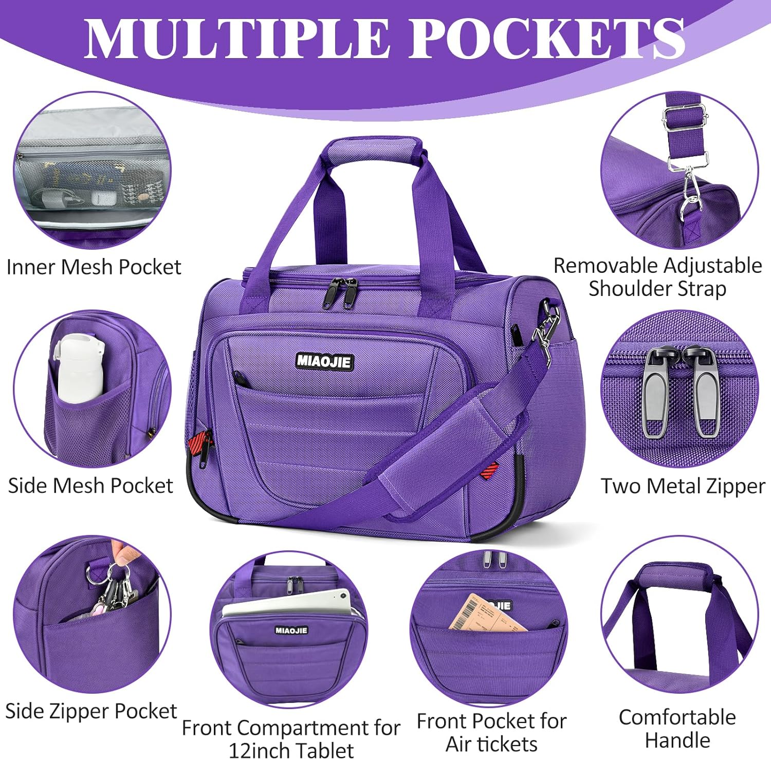 Underseat Carry On luggage Bag Airplanes Personal Item Bags, Gym Bag for Men Weekender Overnight Travel Tote Bag Shoulder Small Softside Carry on Luggage Travel Duffel Bags For Men Women -16 IN Purple