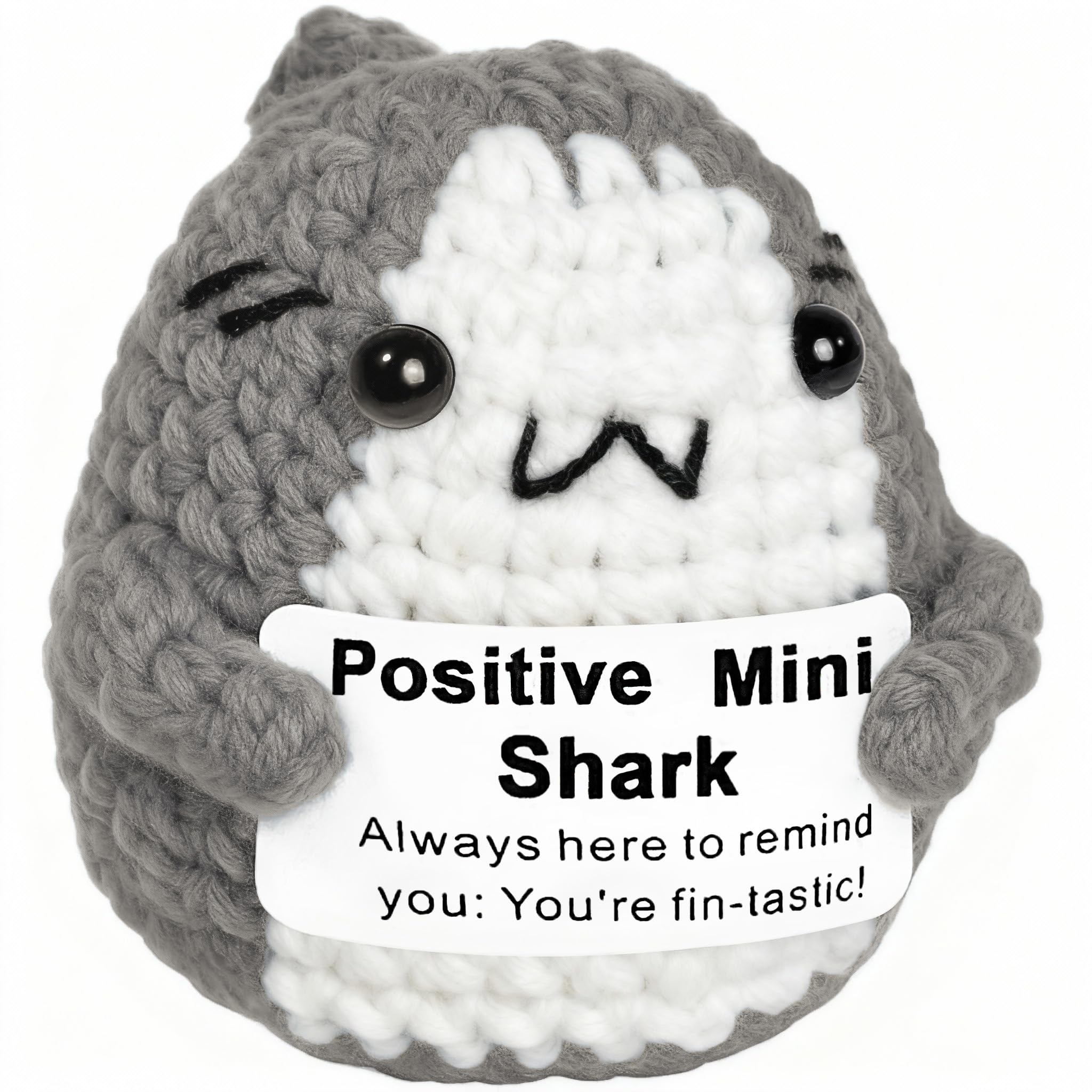 Krinisou Positive Animals Shark Gifts, Crochet Birthday Gift for Shark Lovers Women Men, Emotional Inspirational Motivational Encouragement Valentines Present Gift Grey
