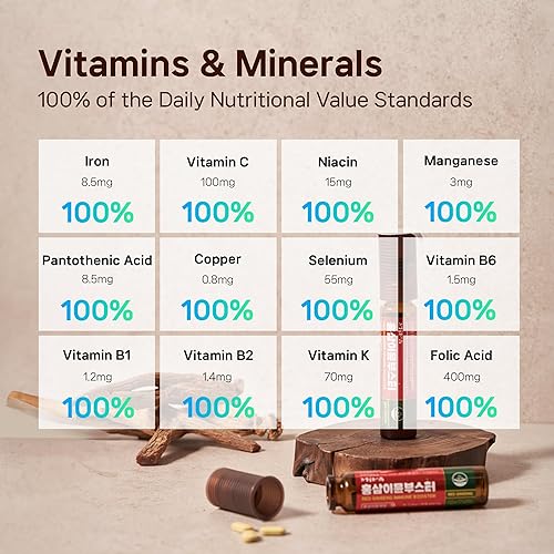 Miniatura 9 de Refuerzo de bebida inmune de ginseng rojo coreano, 7 frascos de porción con 12 multivitaminas, incluyendo zinc, vitamina C, hierro, niacina y 0.71