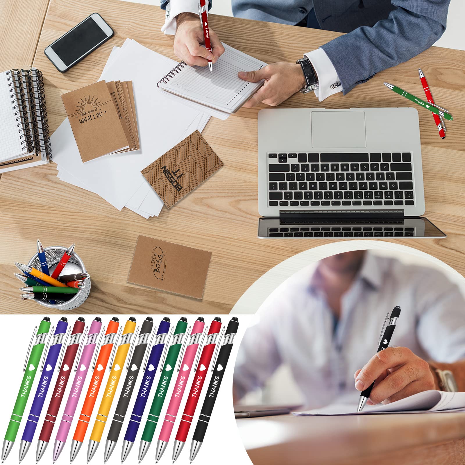 48 Pcs Inspirational Gift Set – Mini Kraft Notebooks & Bamboo Pens For Employees, Coworkers, Volunteers