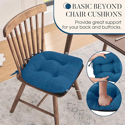 Miniatura 4 de Basic Beyond Cojines para sillas de comedor, 4 unidades, cojines de espuma viscoelástica con lazos y respaldo antideslizante, 15.5 x 15.5 pulgadas,