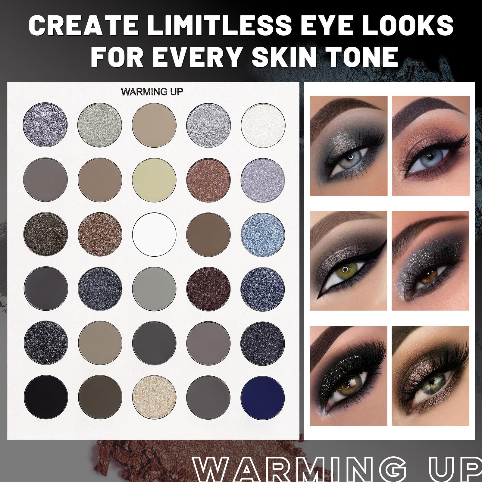 Black Grey Eyeshadow Makeup Palette + 15 Brushes Set, 86 Colors Matte Glitter Highly Pigmented Long Lasting Eye shadow, Blush - Image 3