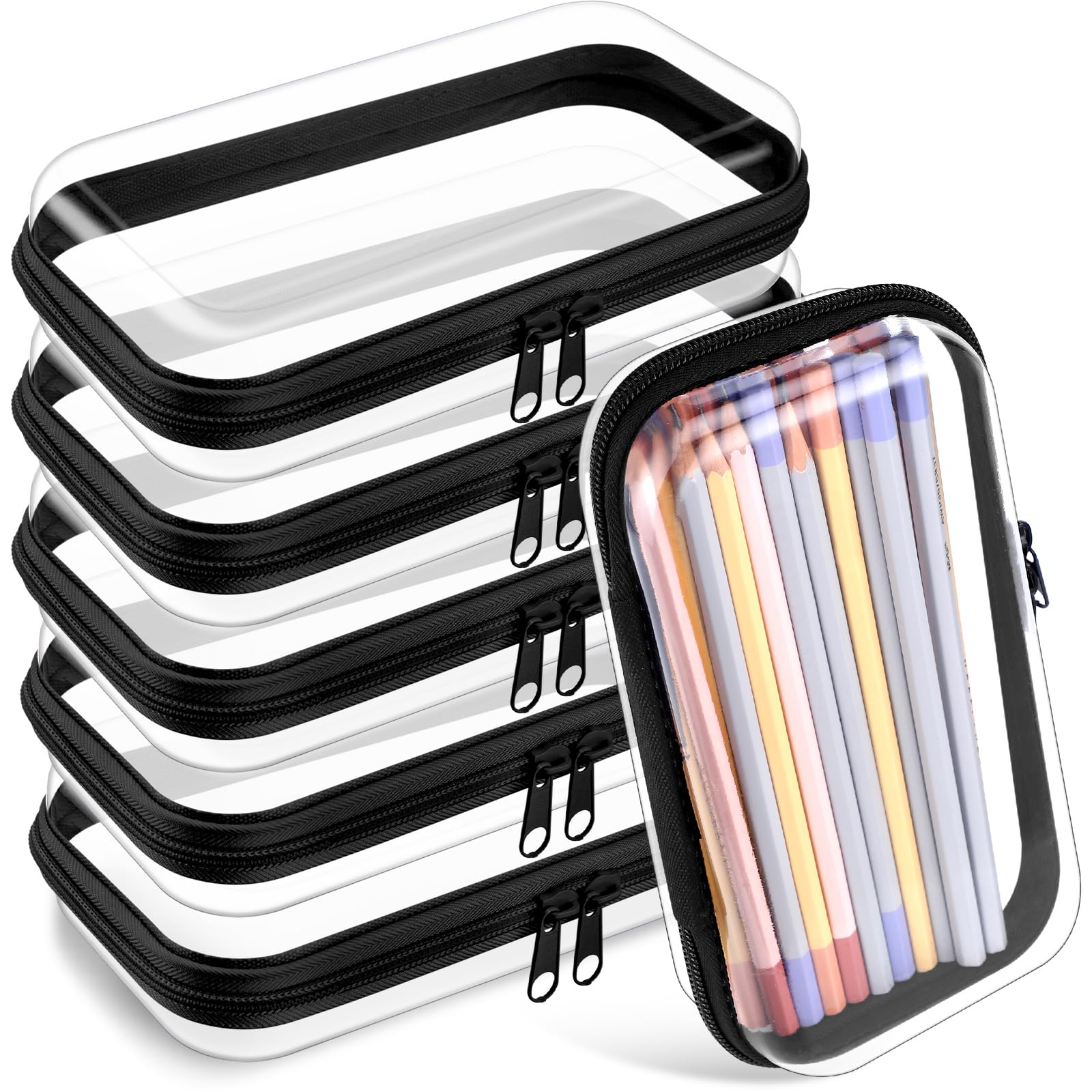 Sanwuta 6 Pcs Clear Hard Zipper Case Plastic Zipper Pouches Transparent Makeup Bag Pencil Case Pouches Toiletry Diaper Bag for Travel Toy Storage