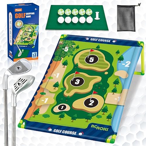Juego de astillado de golf mejorado con 2 palos, juego de batalla de golf de velcro para jóvenes, portátil familiar para patio trasero, objetivo de