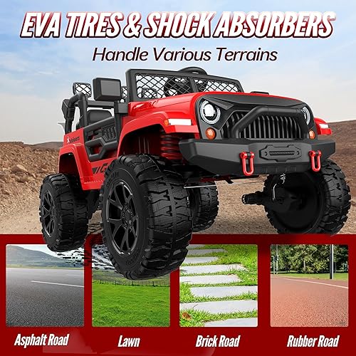 Miniatura 2 de Auto eléctrico de 2 plazas para niños, neumáticos EVA, automóvil eléctrico de 24 V 4WD con control remoto, Bluetooth, luces LED, camión para niños y