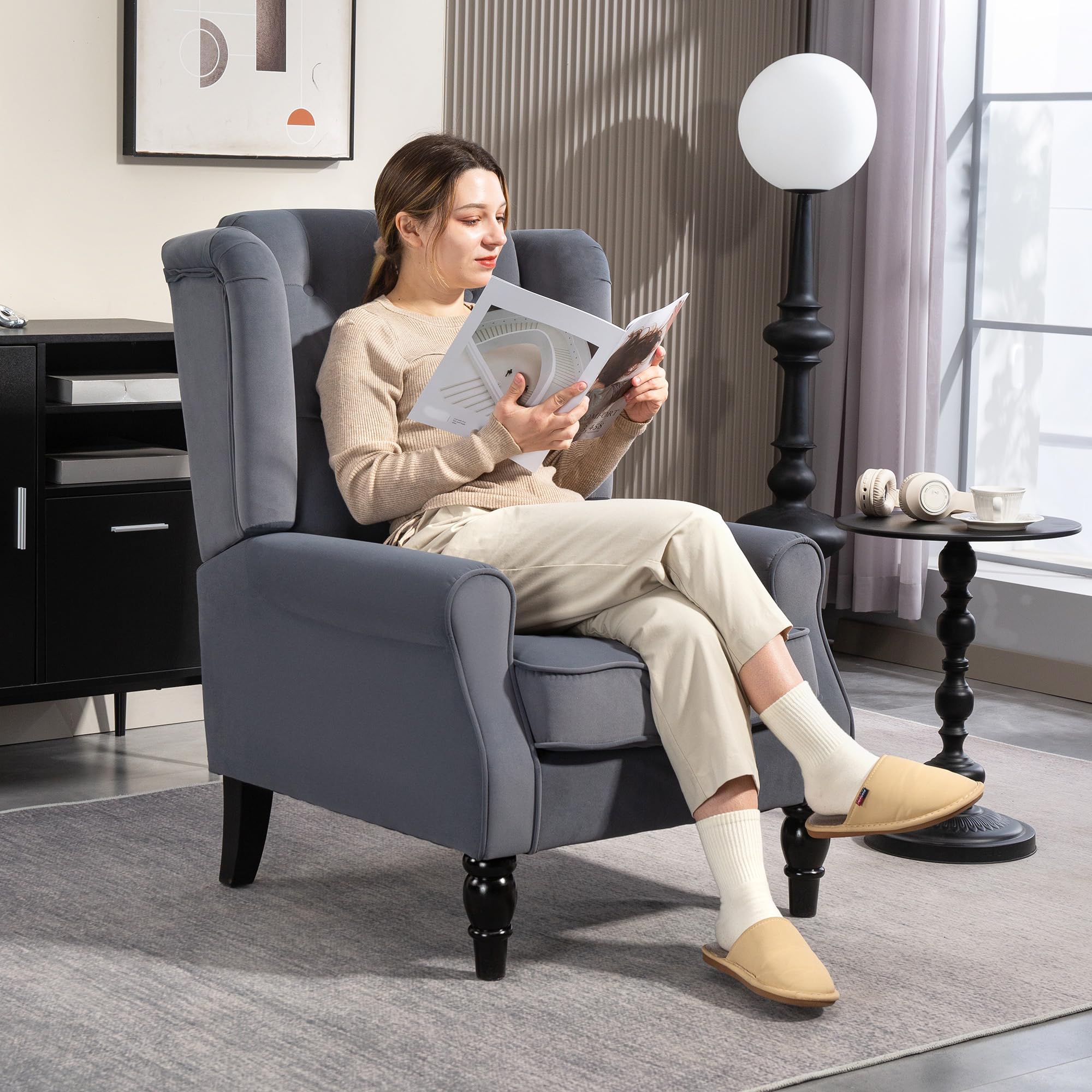 HOMCOM Accent Armchair - Retro Tufted Club Fabric Grey, Extra Large