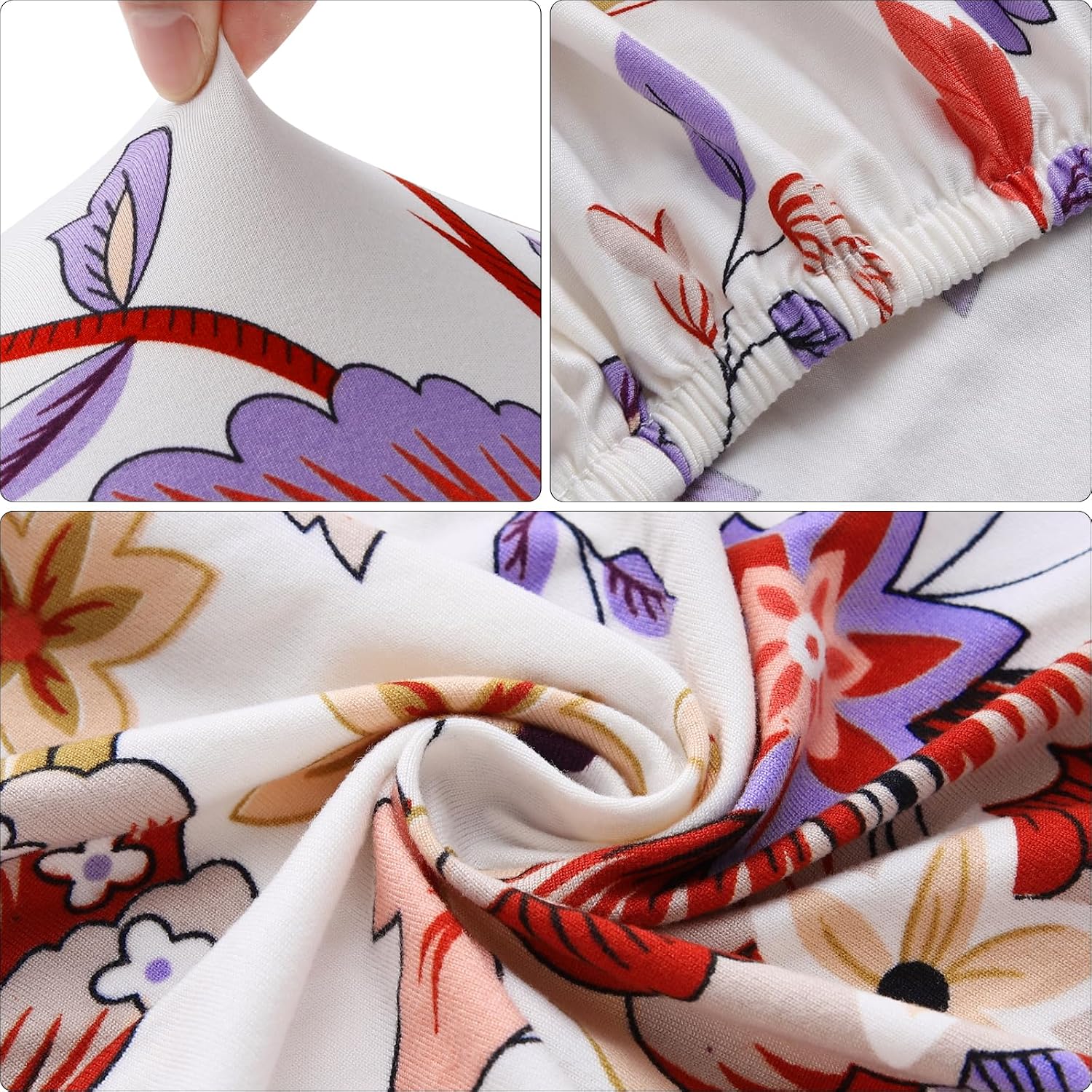 Fuloon Stretch Bench Cover, Anti-Dust Removable Dining Bench Slipcover Washable Seat Cushion Protector for Bedroom, Kitchen, Hotel, Banquet, Red White Flower image 5