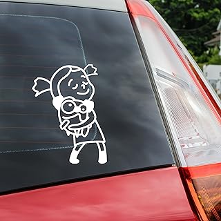 Girl Hugs Puppy Pet Sticker for Car Bumper, Window, Bowl, Window, Laptop - Adorable Girl with Dog Pet Personalized Dog Name Decal - Girl with Dog Paw Decal for Car