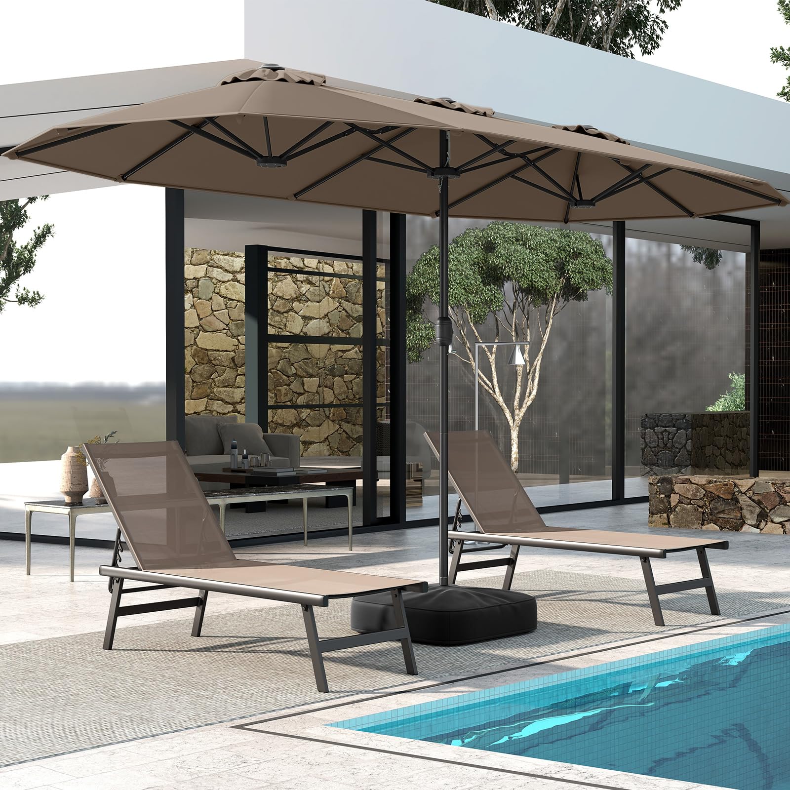 RELAX4LIFE Sombrilla Doble 400 x 210 cm con Base, Manivela, 12 Costillas y 2 Sacos de Arena de Carga 30kg, Sombrilla Terraza Exterior con Protección UV para Jardín, Terraza y Mercado