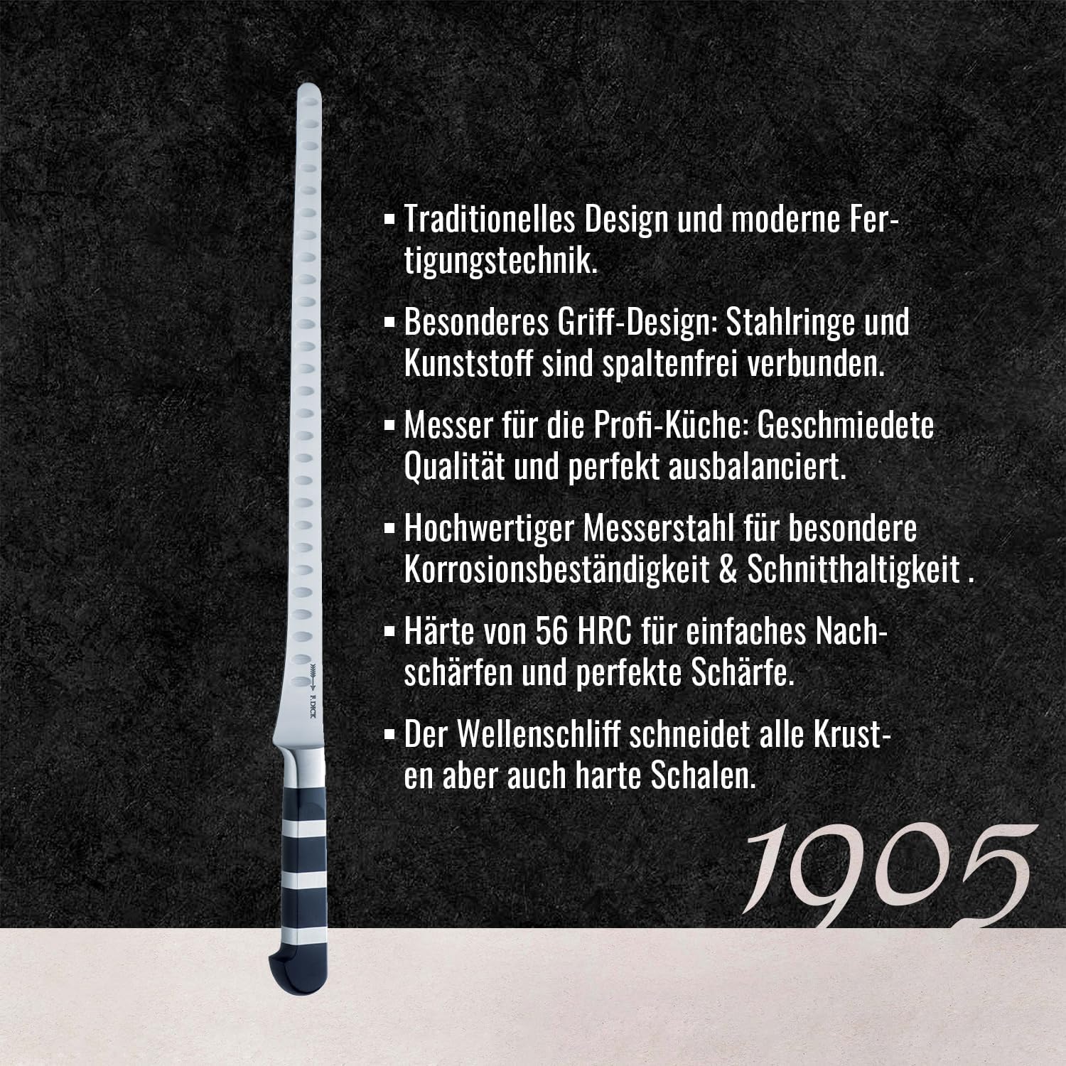 F. Dick Lachsmesser, 1905 (Messer mit Klinge 32 cm, X50CrMoV15 Stahl, nichtrostend, 56° HRC) 81950322K