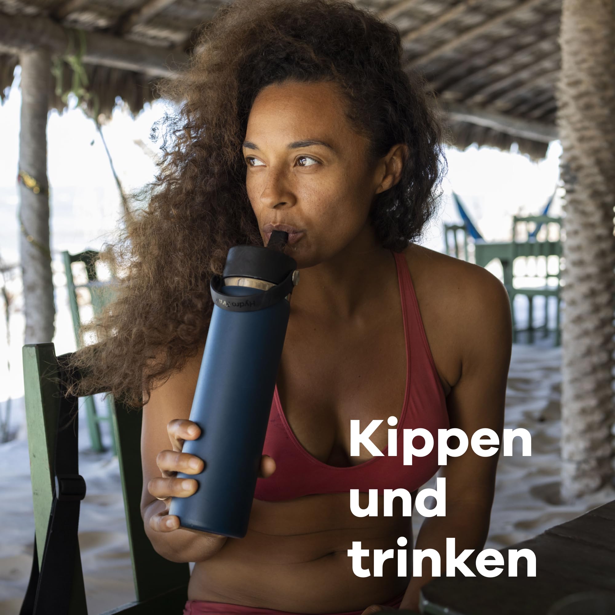 HYDRO FLASK - Trinkflasche 946ml (32oz) mit Strohdeckel - Vakuumisolierte, Wiederverwendbare Flasche aus Edelstahl - Auslaufsicherer Deckel - Größe Öffnung - Black