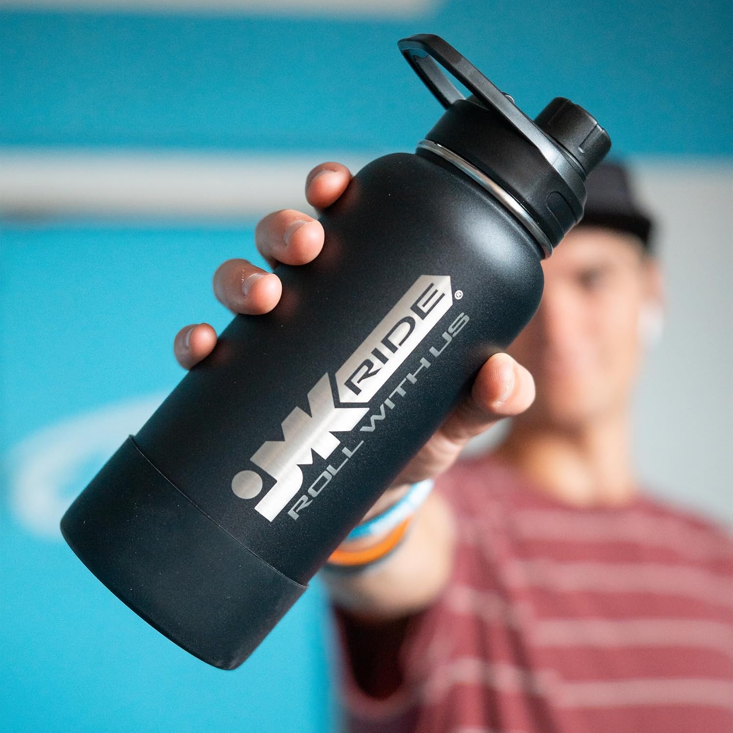 Liquid Flask Water Bottle - Insulated Stainless Steel - Twist Top Lid, Non Spill, Refillable in 32 Oz Black with Silicone protective boot. - Image 5