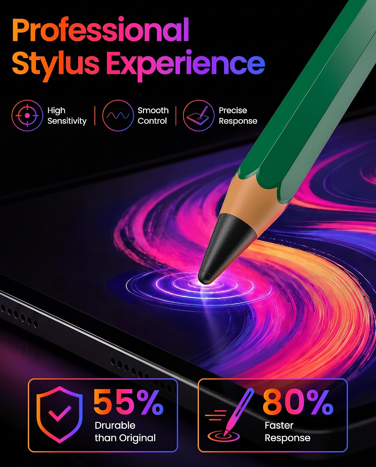 Stylus Pen for iPad 2018-2026, Pencil-Style with Fine Tip & Rubber Tip