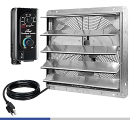 iLIVING 20" Wall Mounted Shutter Exhaust Fan, Automatic Shutter, with Thermostat and Variable Speed controller, 2.2A, 3368 CFM, 5000 SQF Coverage Area Silver (ILG8SF20V-ST)