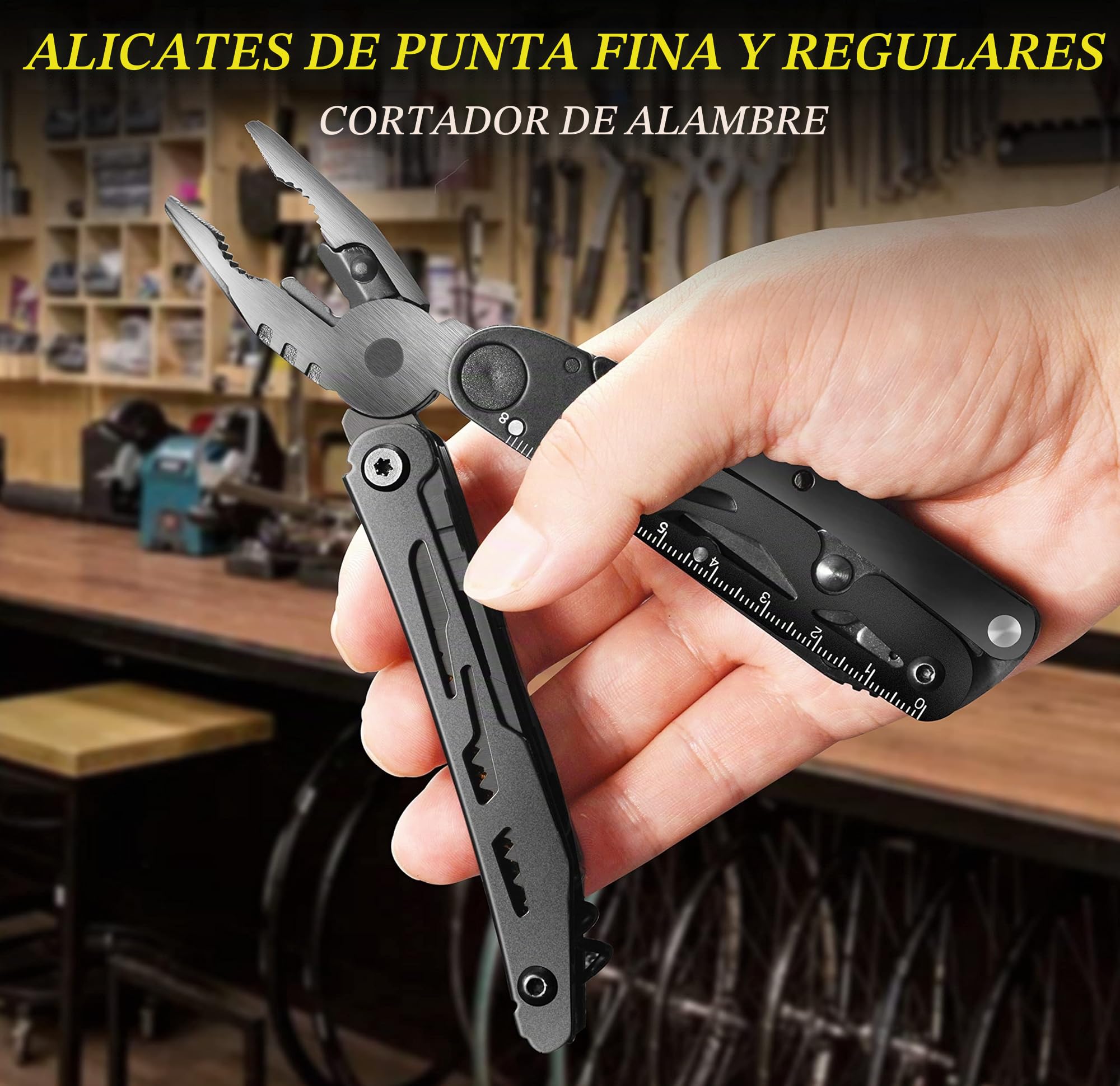 RoverTac Cuchillo de Bolsillo Multiherramienta Camping Cuchillo Regalos para Hombres Papá Esposo 18 en 1 Multi Herramienta Cuchillo Alicates Tijeras Sierra Sacacorchos 9-Pack Destornilladores