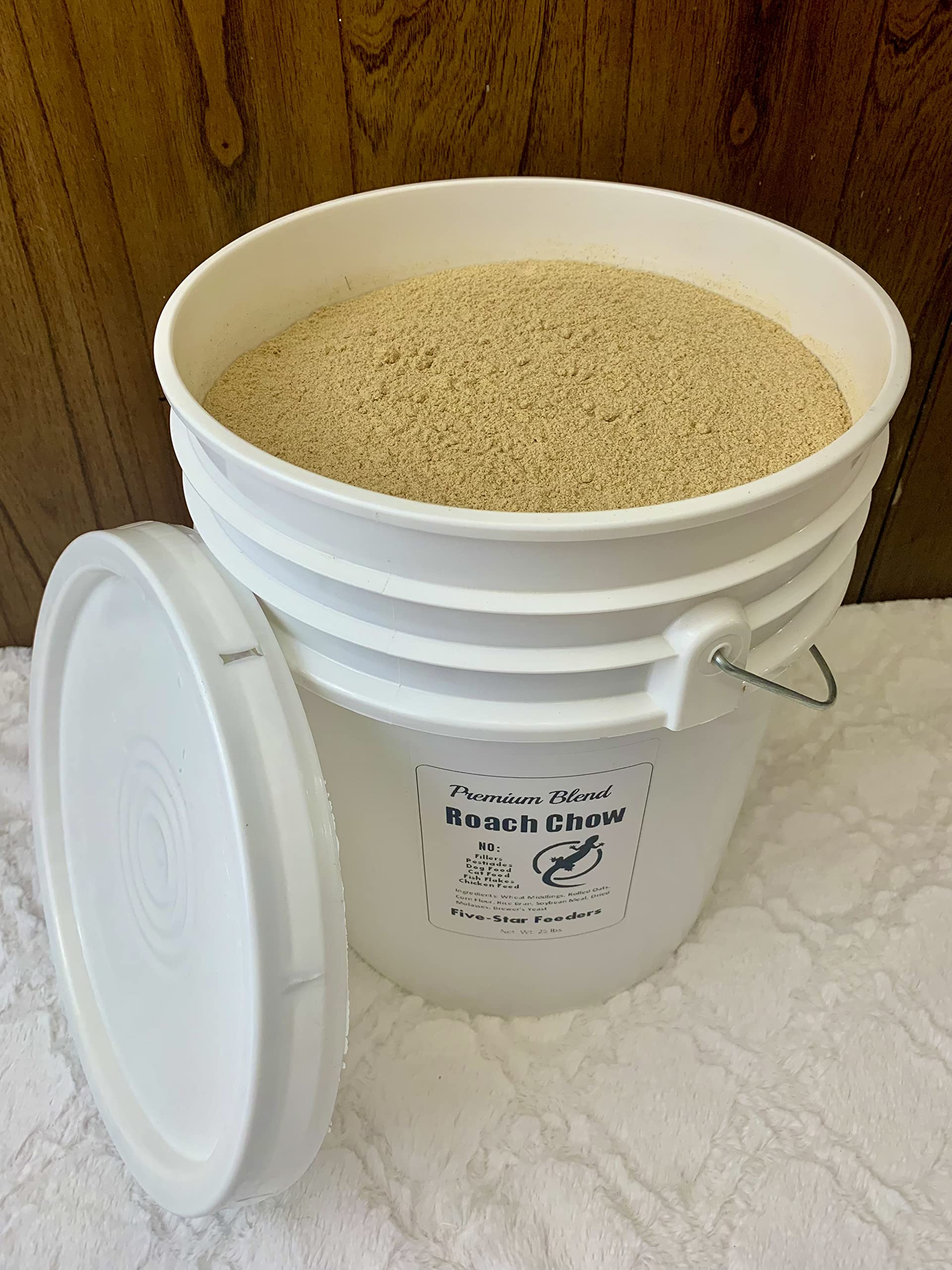 25 lb. Bulk Roach & Cricket Chow – Balanced Protein, Calcium-Fortified Diet by Five-Star Feeders – 5-Gallon Bucket