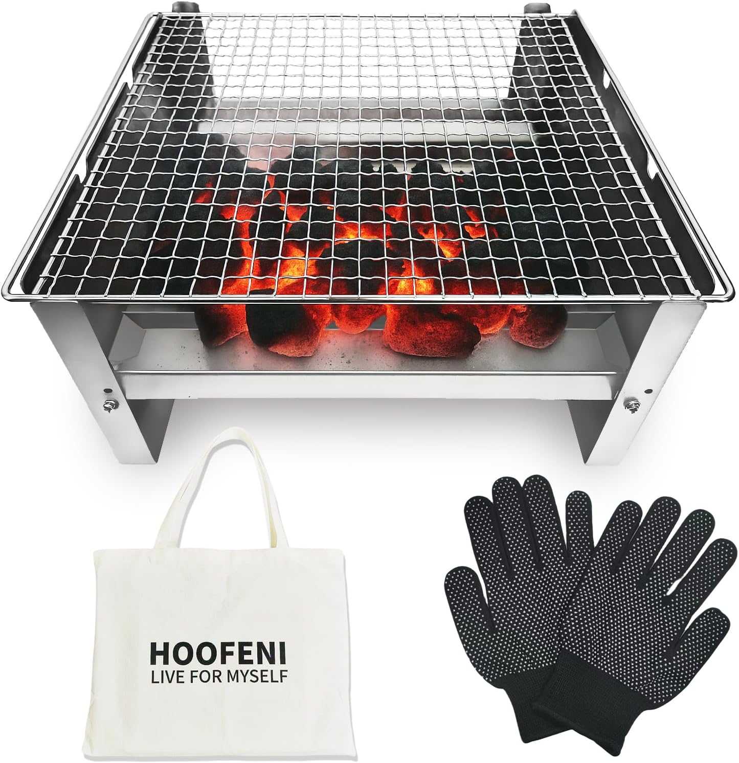 Portable Charcoal Grill 16 Inch, Foldable Tabletop BBQ with Carry Bag & Gloves, Compact Stainless Steel Grill for Outdoor Camping, Picnics, Backyard and Travel, Folding Stainless Steel