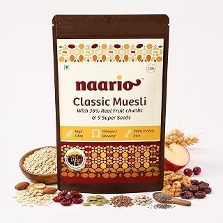Naario Classic Muesli | Zero Added Sugar | Real Fruit and Nuts | Keeps You Full 3–4 Hours | No Preservatives | Oat-Based | Ready in 2 Minutes | 250g