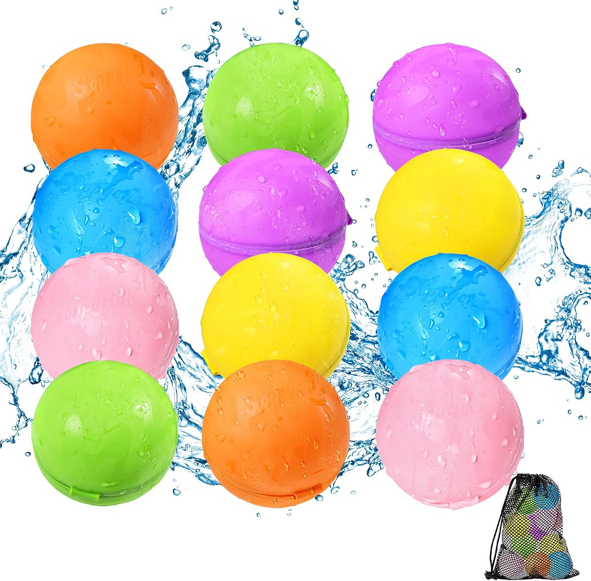 Reusable Water Balloons 12PCS - Summer Water Toys for Pool Beach & Outdoor, Self-Sealing Refillable Water Bombs for Kids Ages 3-14, Magnetic Splash Balls for Kids Fun Games & Activities