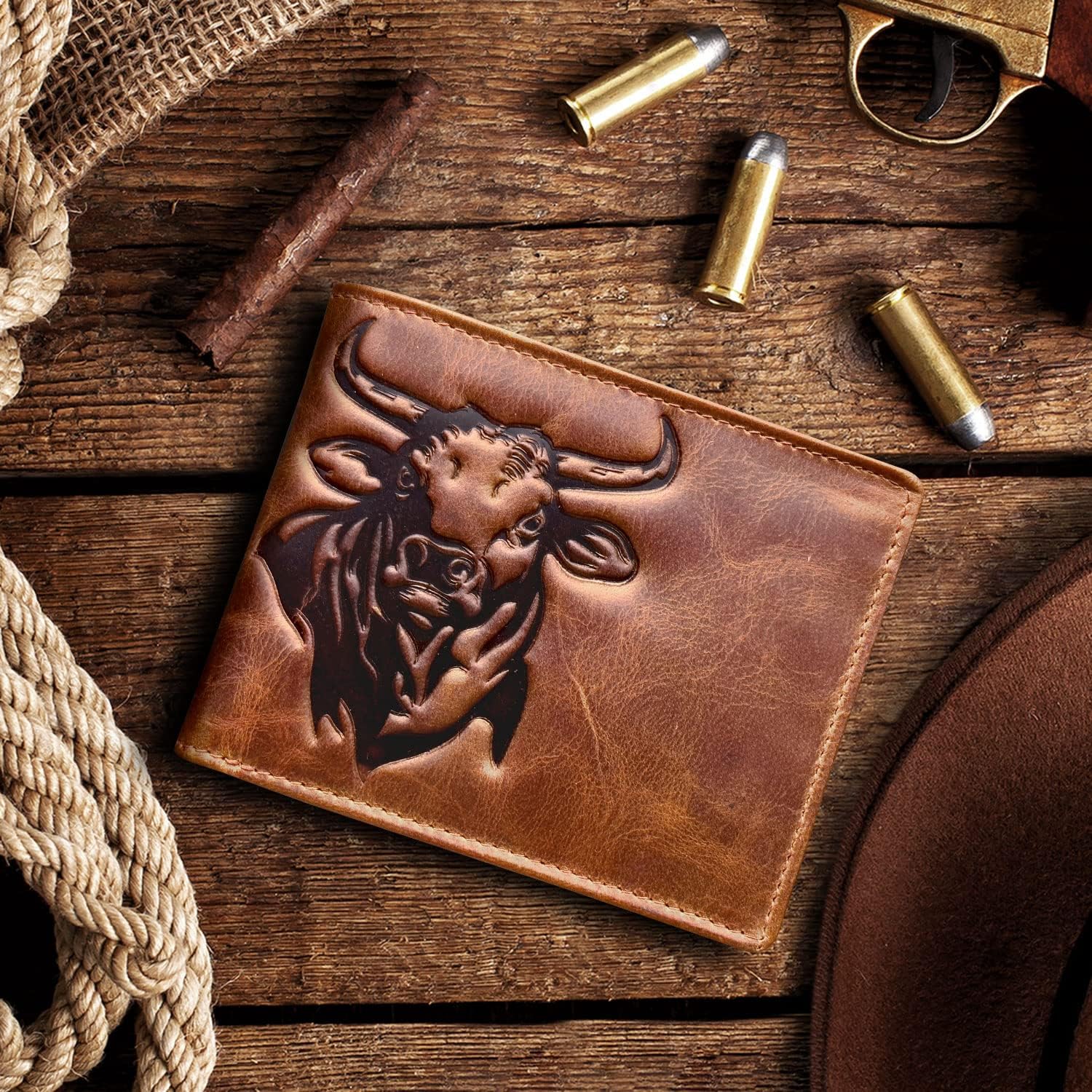 Western Wallet for Men – Cowboy Rodeo Bull Bifold – Full Grain Leather RFID Blocking Slim Wallet with Card Slots & ID Window – Durable Western Gift for Ranchers, Outdoorsmen & Rodeo Fans - Image 8