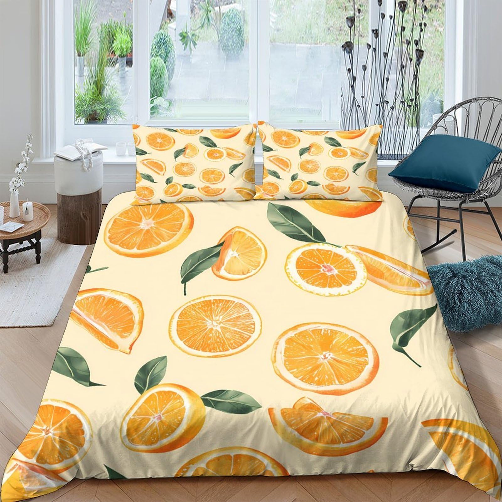 Ctjqhvkz Style-3 3D Printed Orange Citrus Fitted Sheet Microfiber Soft Fruit Pattern Mattress Cover For Bedroom Living Room Easy Care Single（135X200cm）