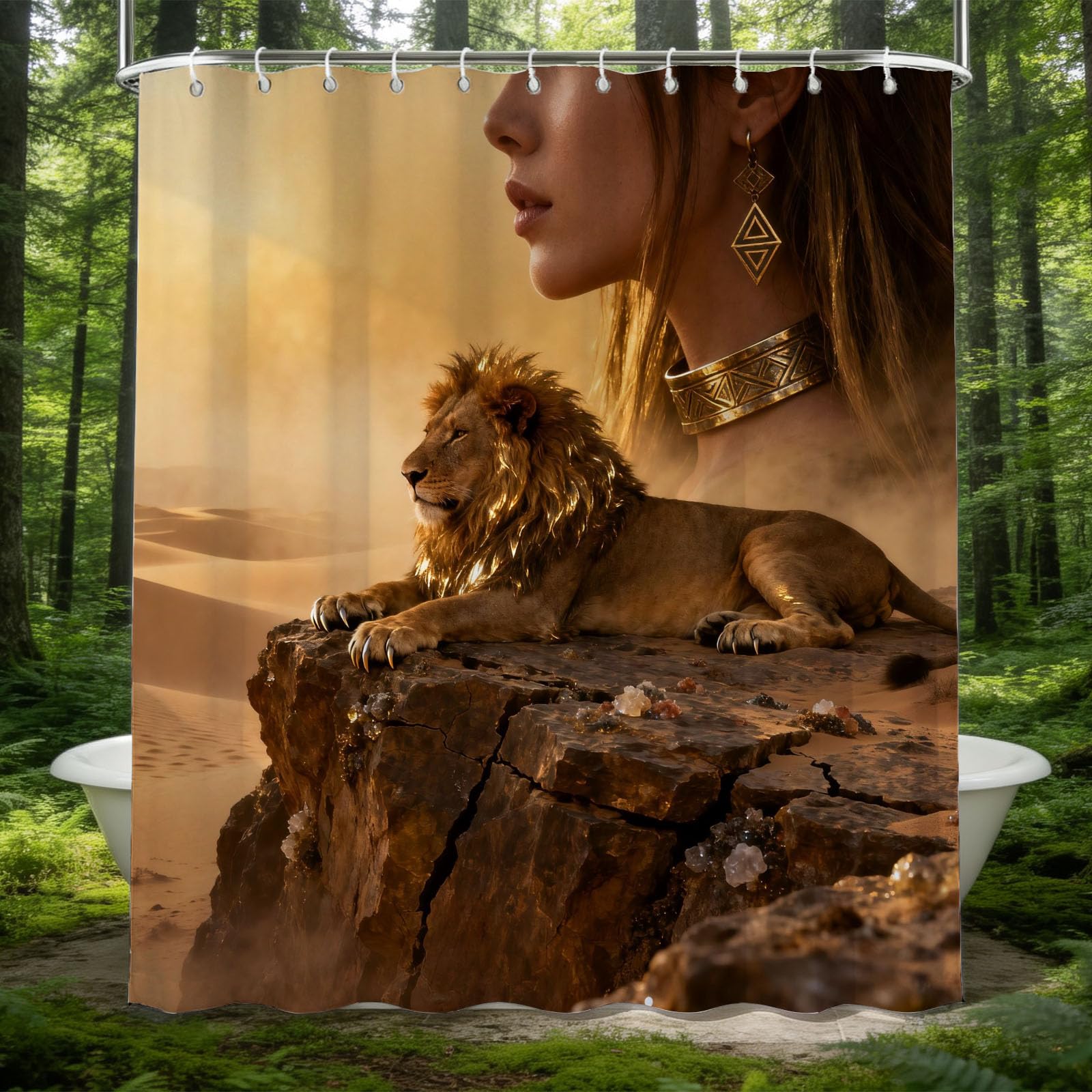 Hongduo 3D Desert Lion Shower Curtain for Stalls Bathtubs Nature Scene Bathroom Decor Shower Curtain Set Polyester Fabric Waterproof 200x200cm/79X79 Inch with Hooks