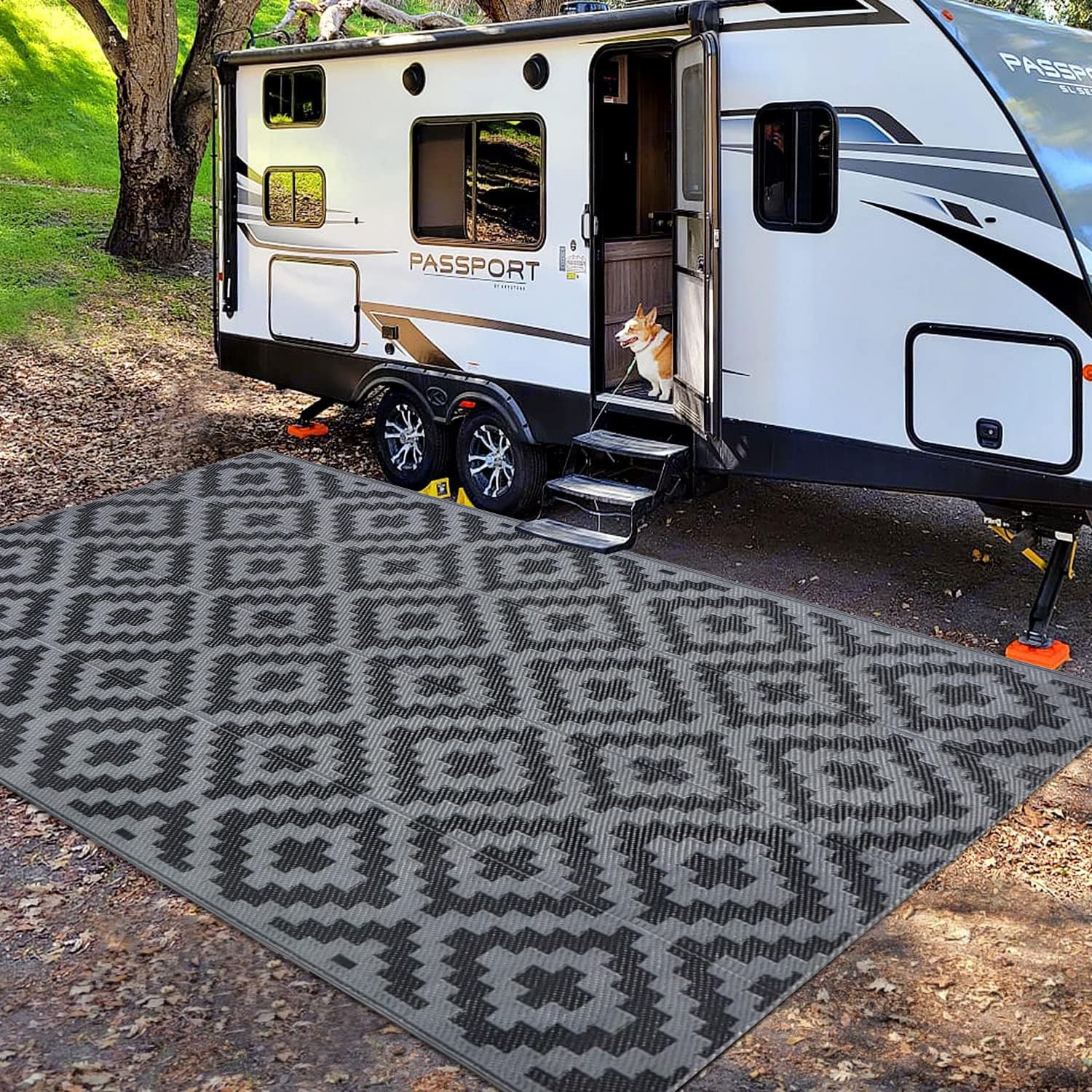 Tapis Exterieur Noir et Gris 120x180 Tapis Plastique Réversible Petite,Tapis de Sol Camping Car Exterieur Portable,Tapis Imperméable Rectangulaire Pliable pour Terrasse Jardin Balcon Plage