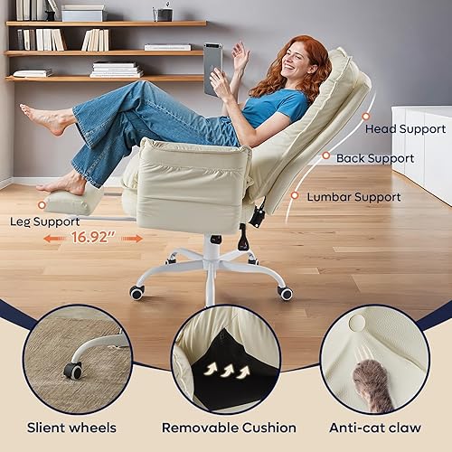 Miniatura 5 de Bestier Silla cruzada con reposapiés, silla de oficina con patas cruzadas con brazos abatibles y asiento ancho, computadora ergonómica ejecutiva