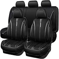 Vista 14 de CAR PASS Fundas de cuero beige para asiento de automóvil, juego completo de fundas de asiento automotriz transpirables e impermeables, cojín