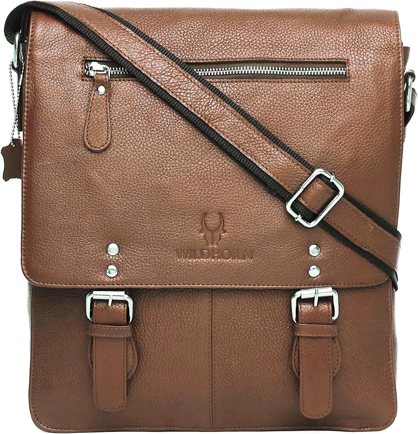 WILDHORN® Original Leather 11.5 inch Messenger Bag for Men I Multipurpose Bag I Office Bag I Travel Bag with Adjustable Strap, WALNUT, M