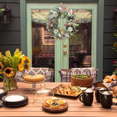 Miniatura 3 de Corona de calabaza blanca, corona de eucalipto de otoño de 15.7 pulgadas, coronas de puerta de calabaza, corona de otoño artificial, corona de otoño