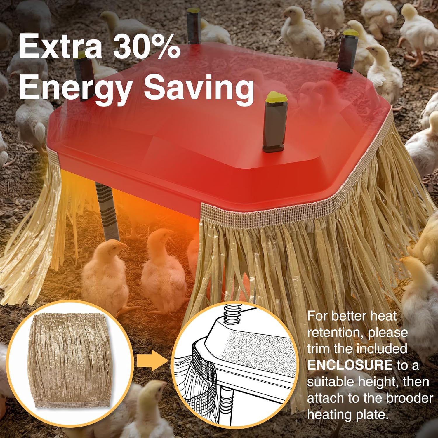 Chick Brooder Plate Coop Heater for Baby Chicks with Adjustable Height & Angle and Auto Temperature Control, 12"×12", Red