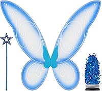 Vista 12 de Funcredible Alas de disfraz naranja, varita de estrella y purpurina – Juego de accesorios de cosplay para adultos y Halloween