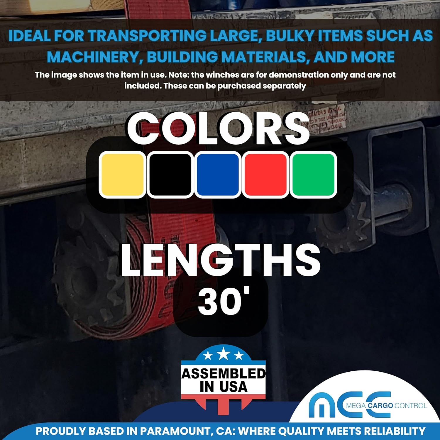 Mega Cargo Control Red 4" x 30 Foot Heavy-Duty D Ring Winch Strap, Flatbed Trailer Tie-Downs with Delta Ring, for Hauling, Construction, Lumber - 1 - Pack