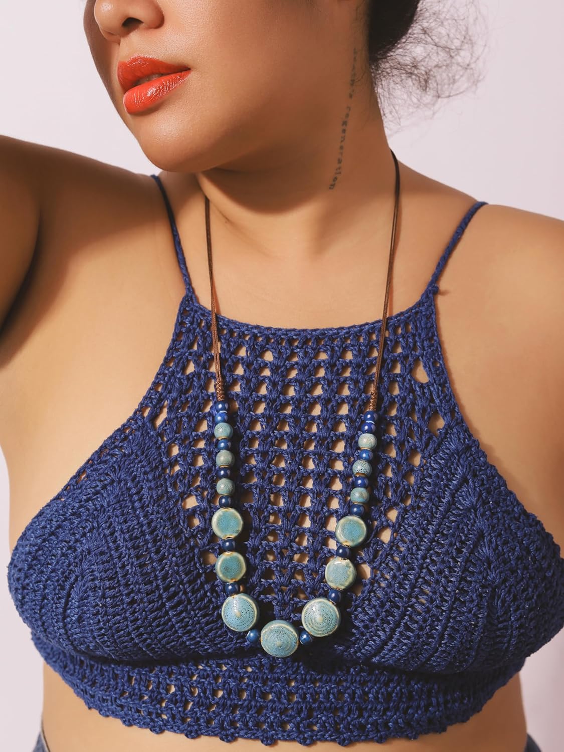 MINACHI Boho Hippie Round Ceramic Beads Strand Necklace, Vintage Bohemian Summer Beach Jewelry Gift for Women - Image 6