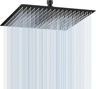 KINLIV 16 Inch Matte Black Rain Shower Head - 304 Stainless Steel Ceiling Mount Rainfall with 324 Silicone Nozzles